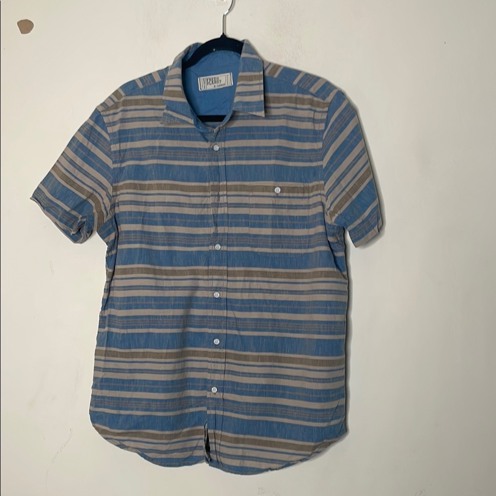 Free Planet Blue and Brown Casual Button Down Shirt